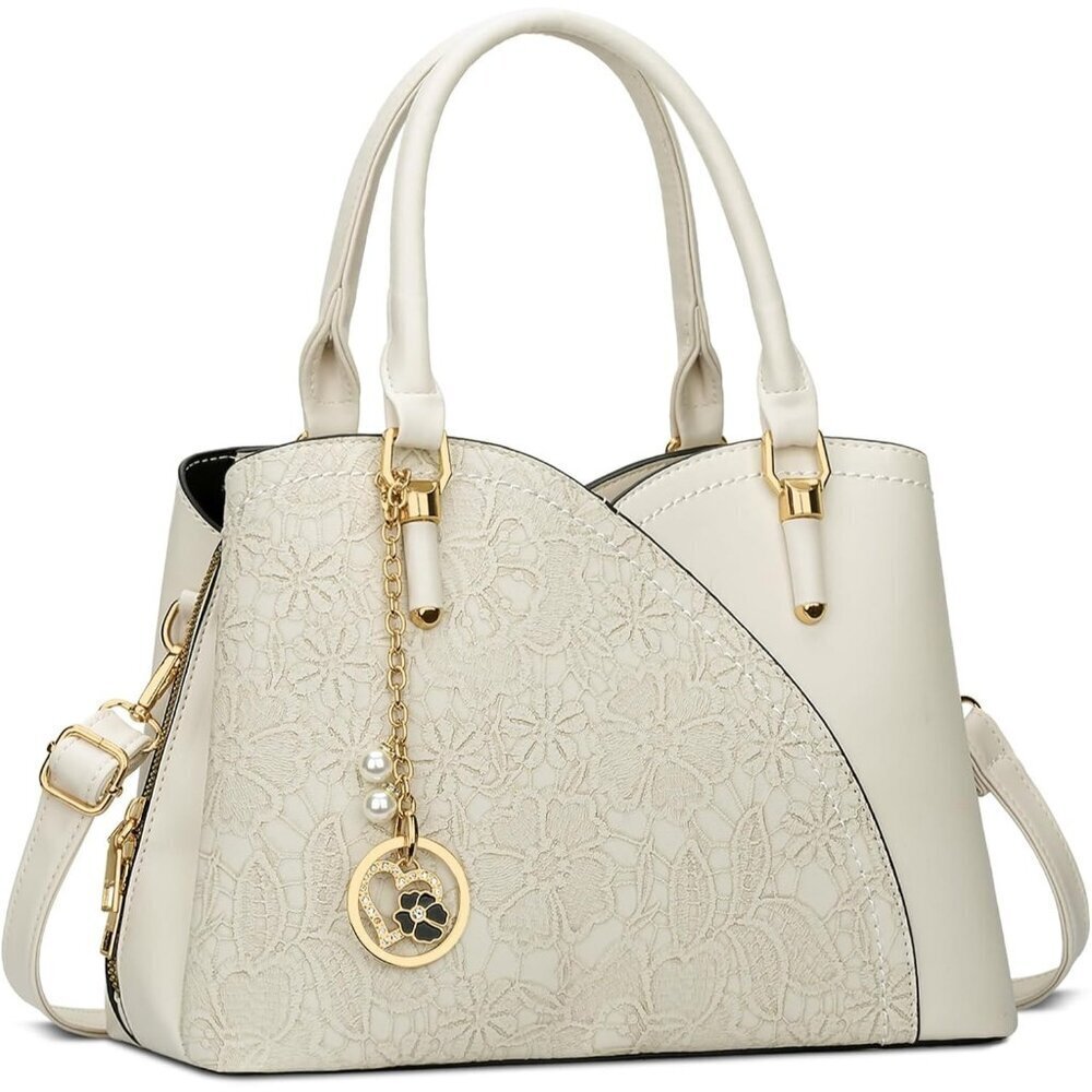 Women’s cream White Triple Compartment Satchel Fashion Top Handle Shoulder Bag